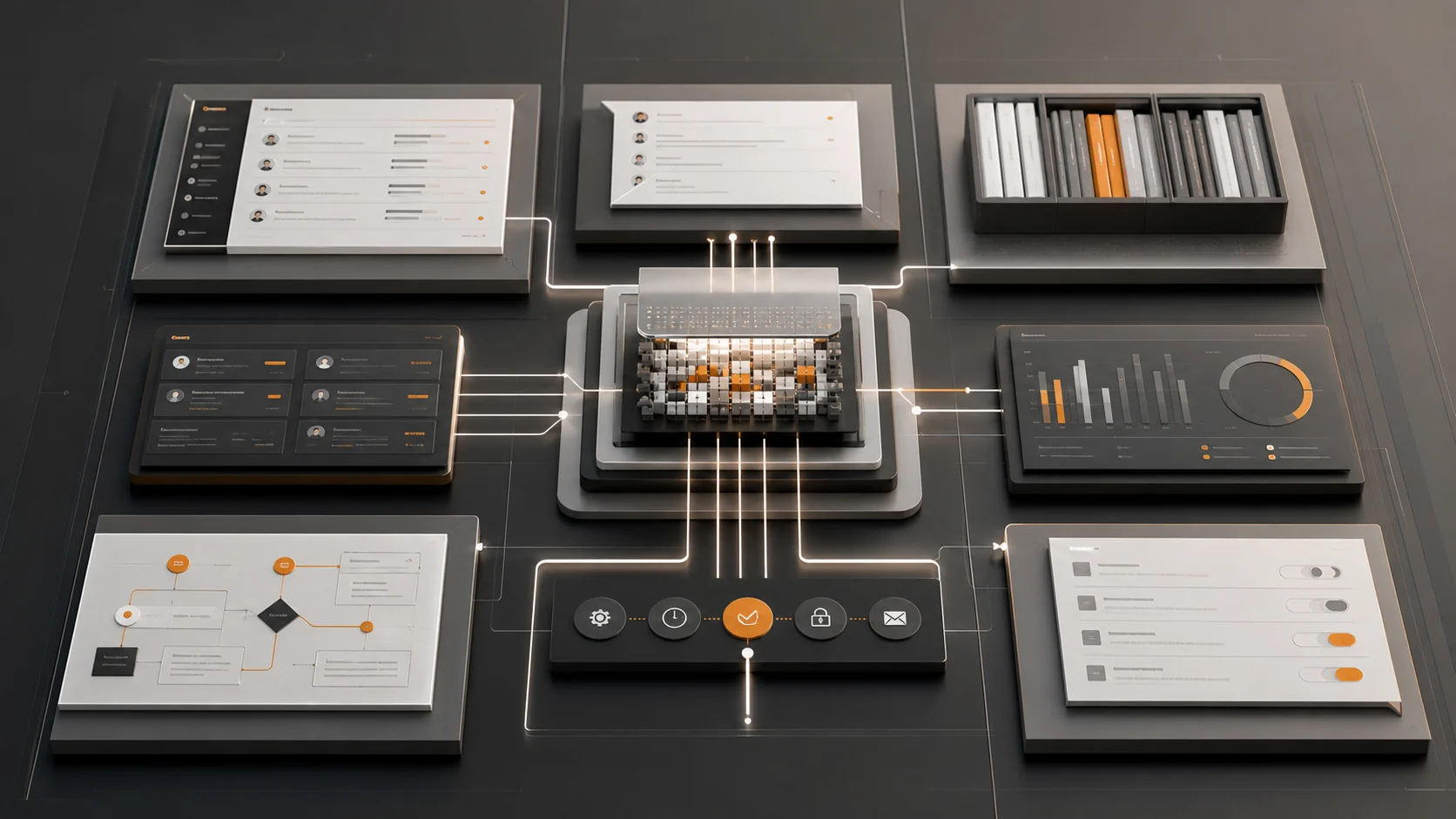 LineWeb AI architecture connecting knowledge, workflows, analytics and human approval