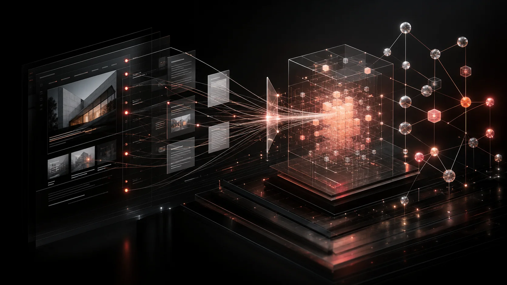 LineWeb editorial illustration of organised information moving through a digital system