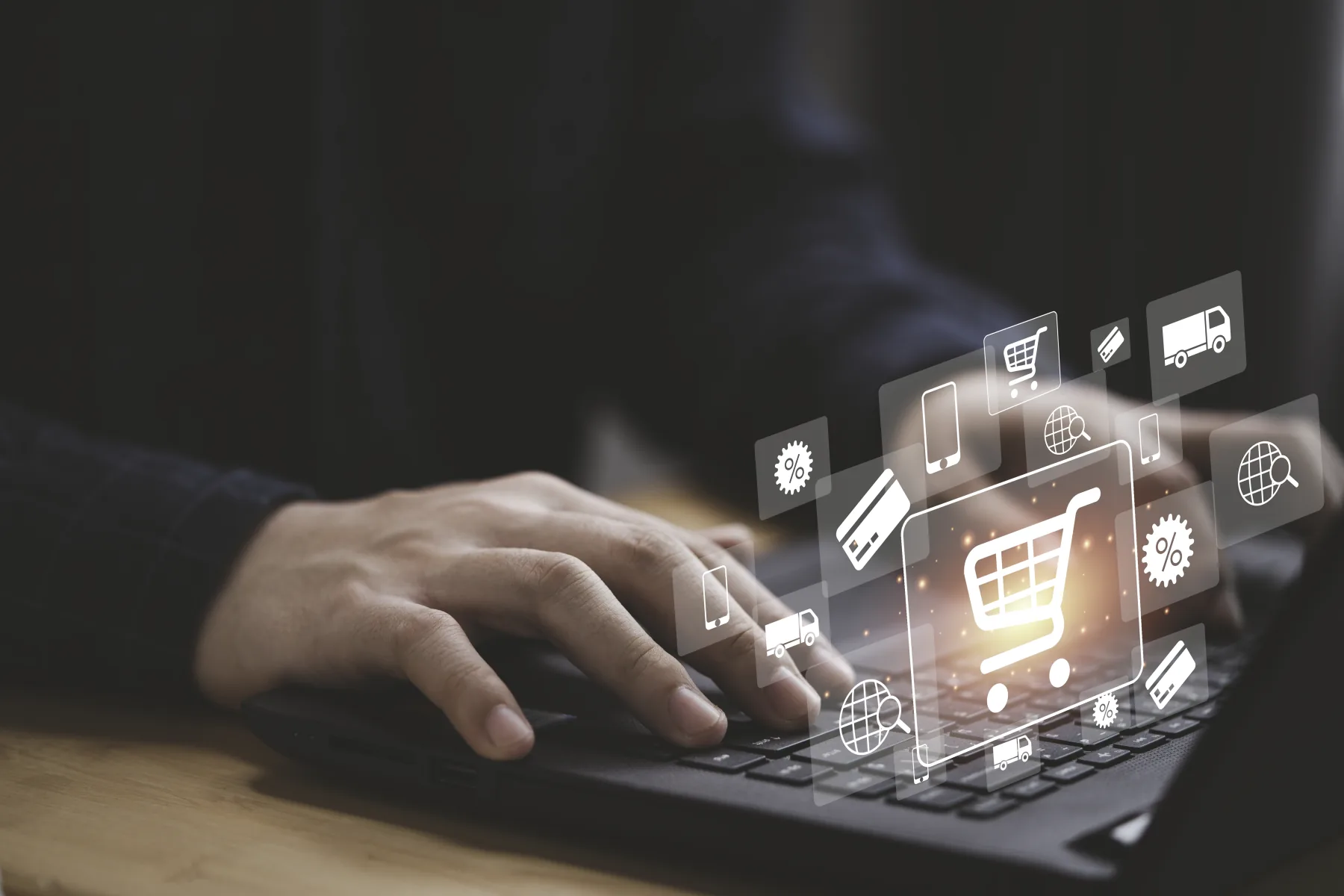 Customer using an integrated e-commerce platform on a laptop