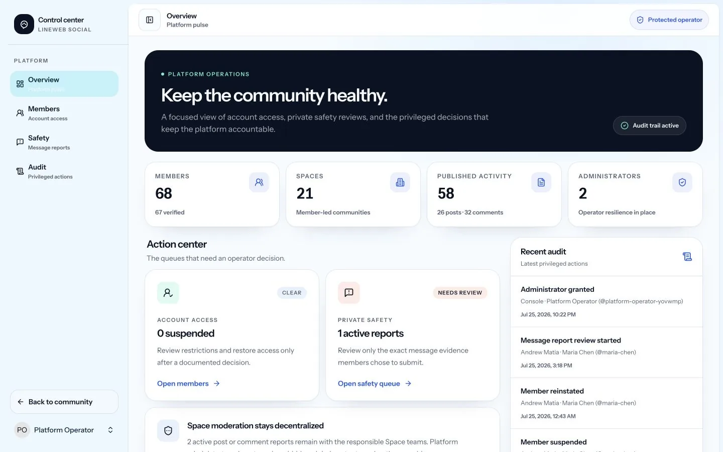 Lineweb Social administration control center
