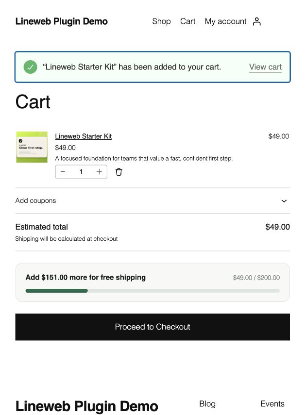 Free shipping progress bar in a WooCommerce cart