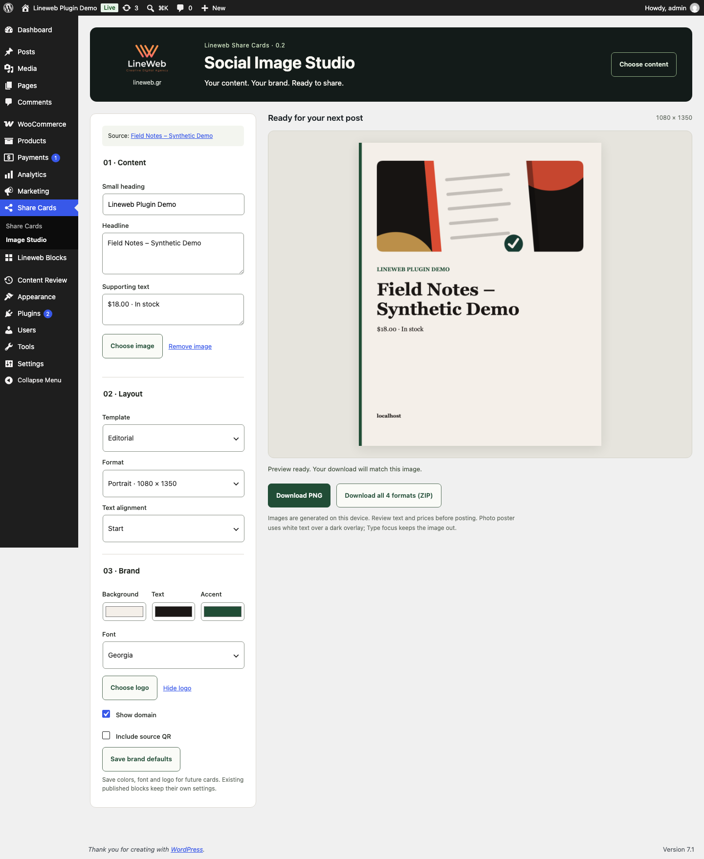 Social Image Studio with image preview and export options